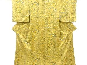 リサイクル　裂取りに花・動物更紗模様小紋着物